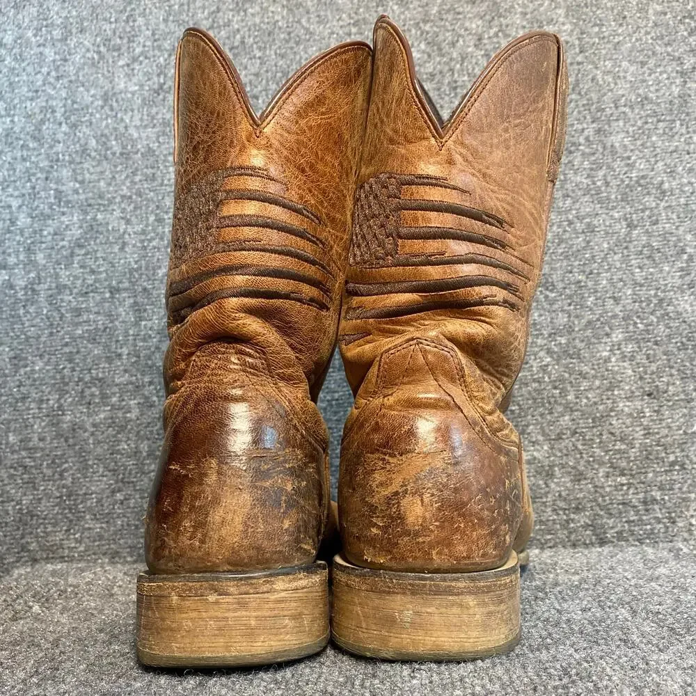 Ariat Mens Leather Western Cowboy Flag Boots Square Toe Size 11 D Rugged